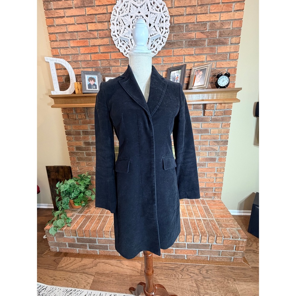 Banana Republic Velvet Longline Coat Women Black Vintage Y2K XS